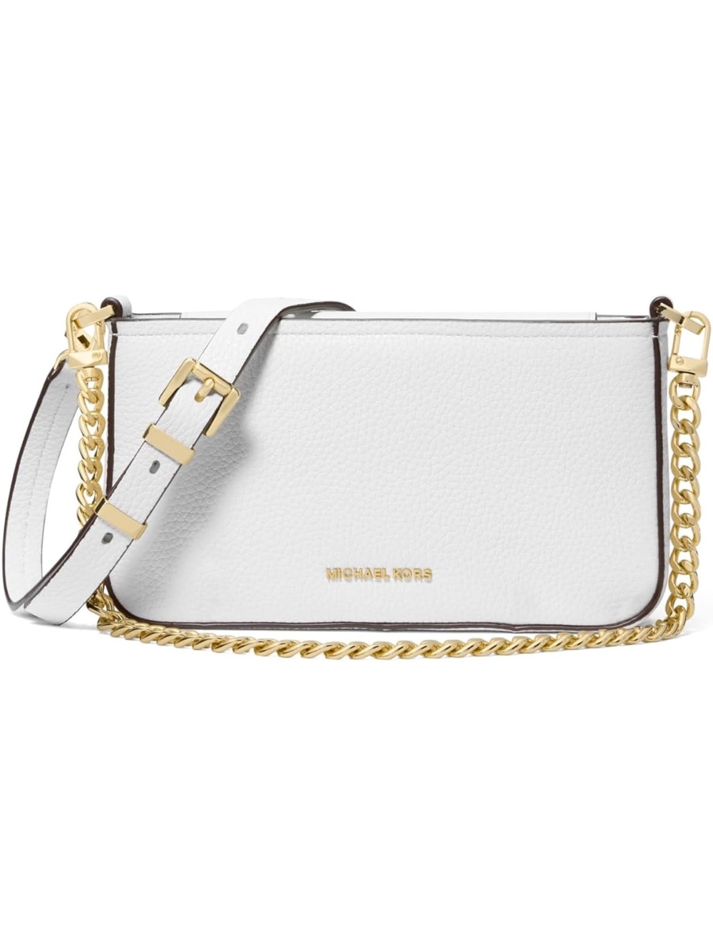 Michael Kors White Pebbled Leather Chain Bryant Crossbody Bag with Gold - NWT